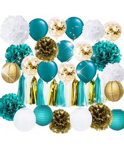 Teal Gold Teal Gold Birthday Party Decorations Gold Confetti Latex Balloons Teal Balloons Tissue Pom Poms Tassel Garland Gold...