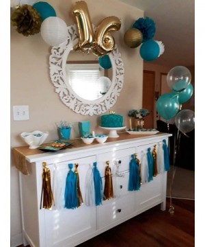 Teal Gold Teal Gold Birthday Party Decorations Gold Confetti Latex Balloons Teal Balloons Tissue Pom Poms Tassel Garland Gold...