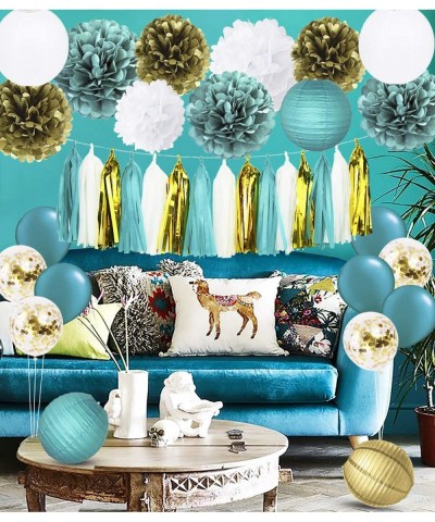 Teal Gold Teal Gold Birthday Party Decorations Gold Confetti Latex Balloons Teal Balloons Tissue Pom Poms Tassel Garland Gold...