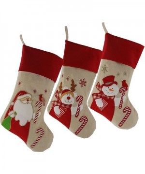 Lovely Christmas Stockings Set of 3 Santa- Snowman- Reindeer- Xmas Character 3D Plush Linen Hanging Tag Knit Border- 17 Inch ...