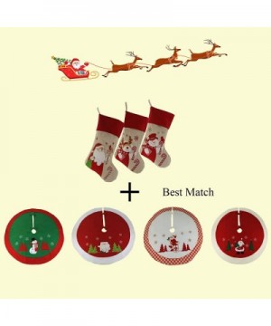 Lovely Christmas Stockings Set of 3 Santa- Snowman- Reindeer- Xmas Character 3D Plush Linen Hanging Tag Knit Border- 17 Inch ...