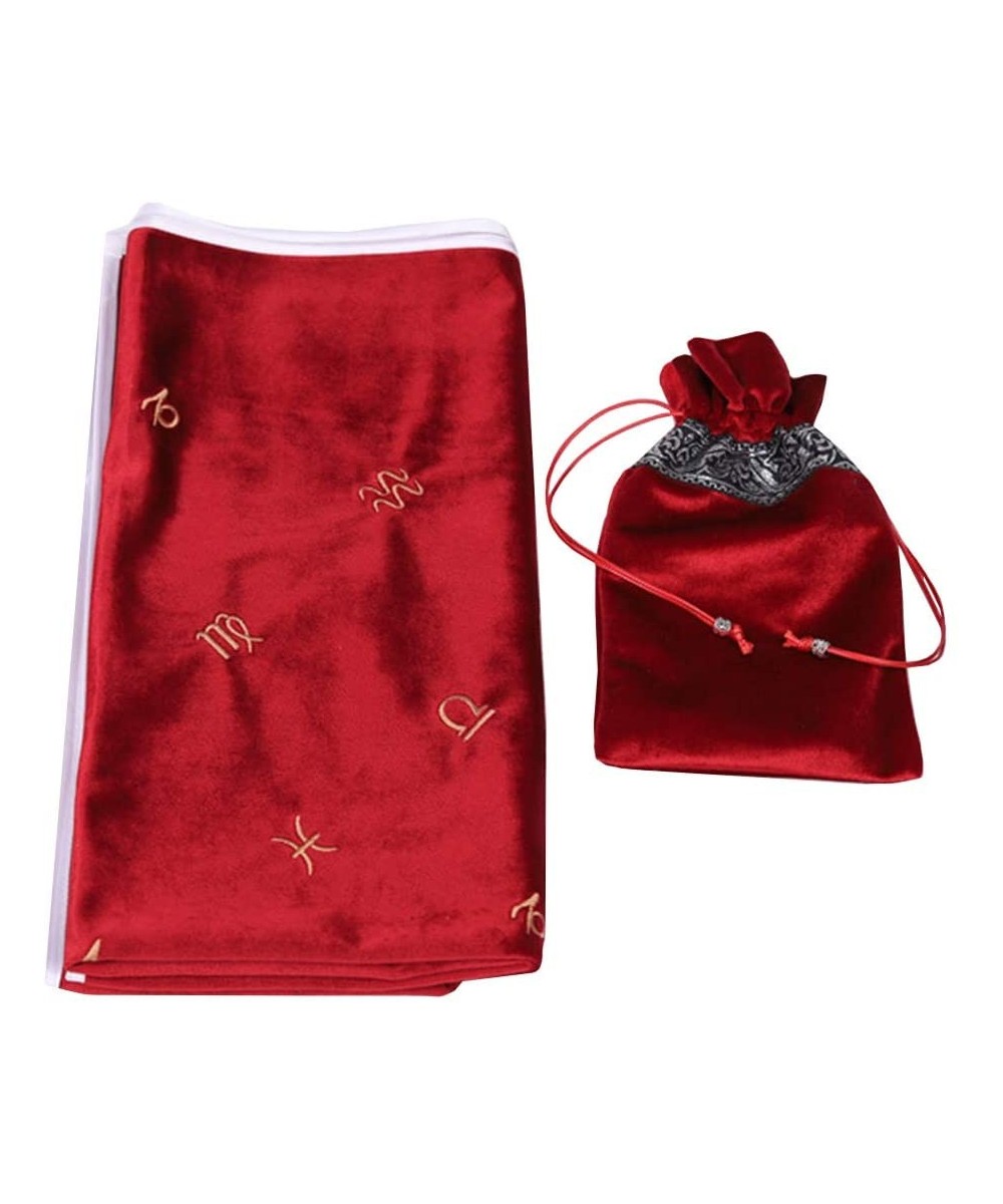 Altar Tarot Tablecloth Velvet with Pouch Divination Wicca Tapestry for Reading Party (Embroidered Red) - Embroidered Red - CL...