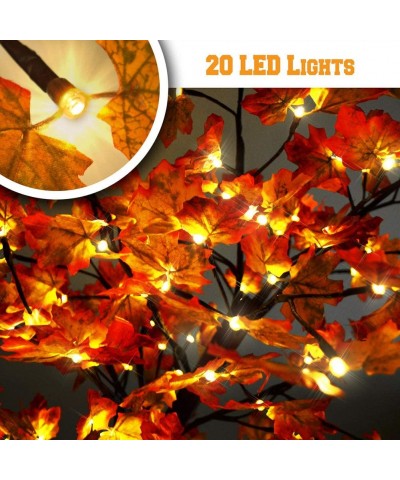 2 Pack 30 Inch 20 LED Lighted Branches Battery Operated Maple Leaf Table Lights for Thanksgiving Christmas Decoration - Maple...