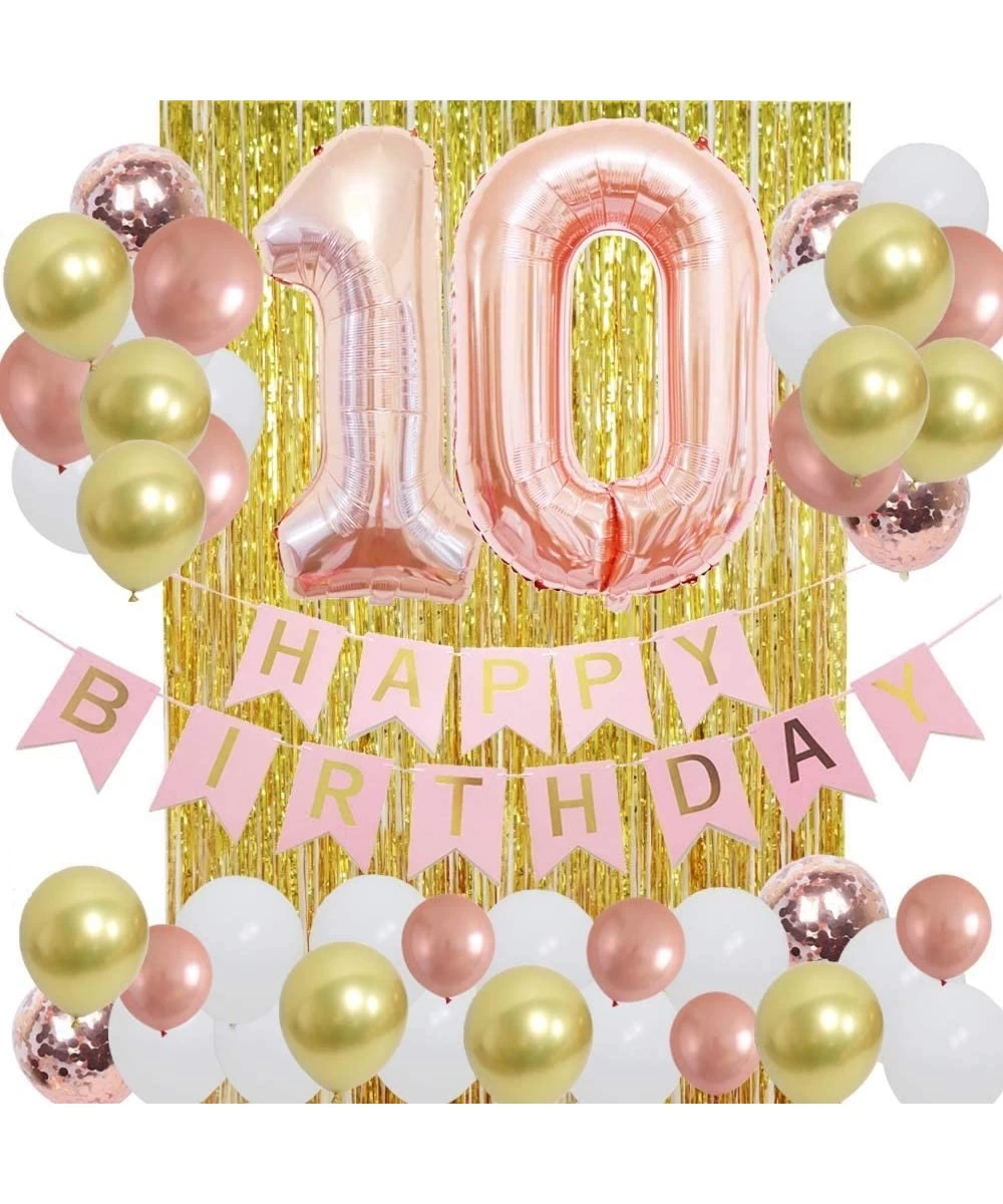Happy Rose Gold 10th Birthday Party Decorations - DIY Garland Balloons-Happy Birthday Banner-Large 10 Number-Gold Foil Metall...