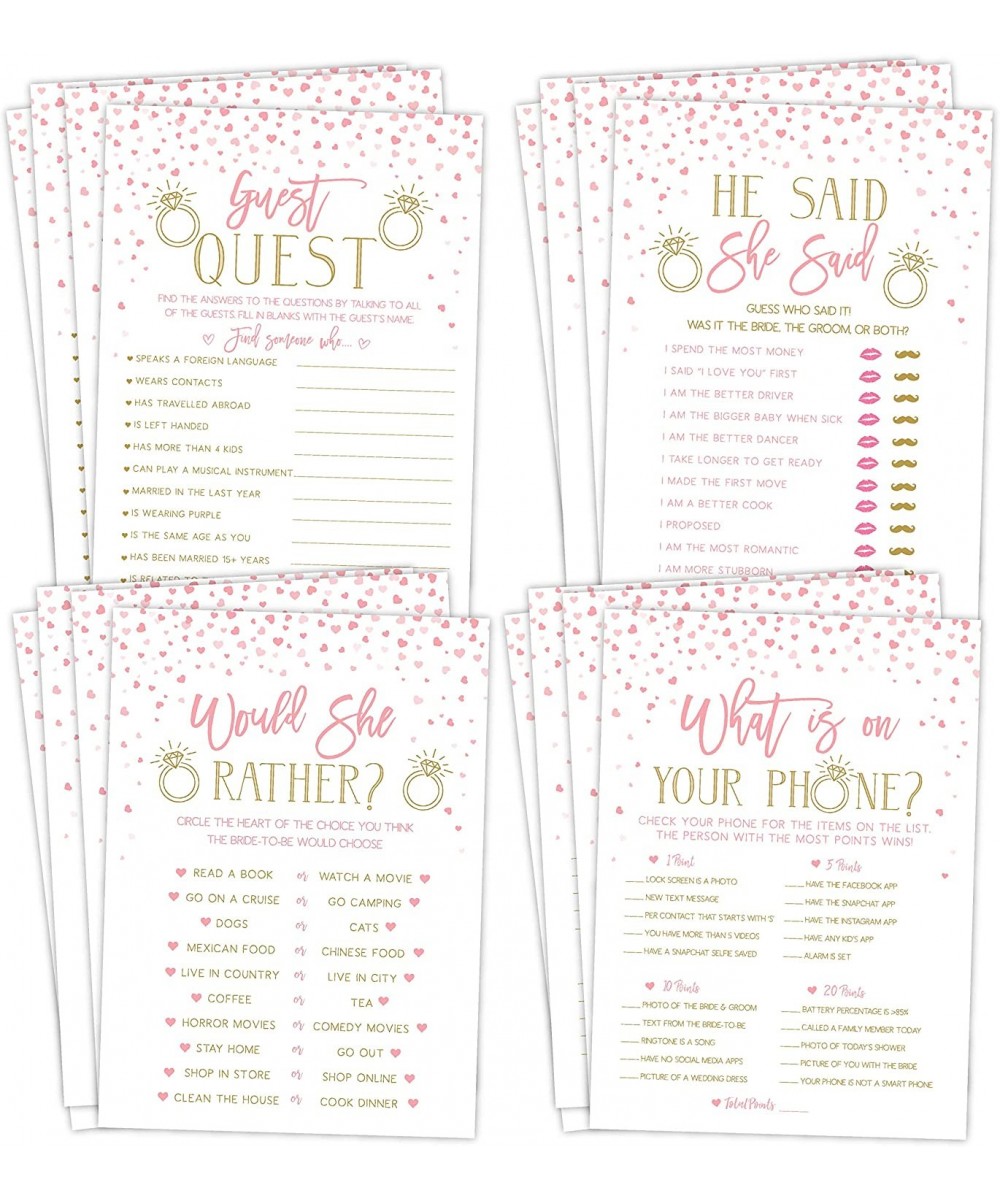 Bridal Shower Bachelorette Games- Pink and Gold Hearts- He Said She Said- Find The Guest Quest- Would She Rather- What's In Y...
