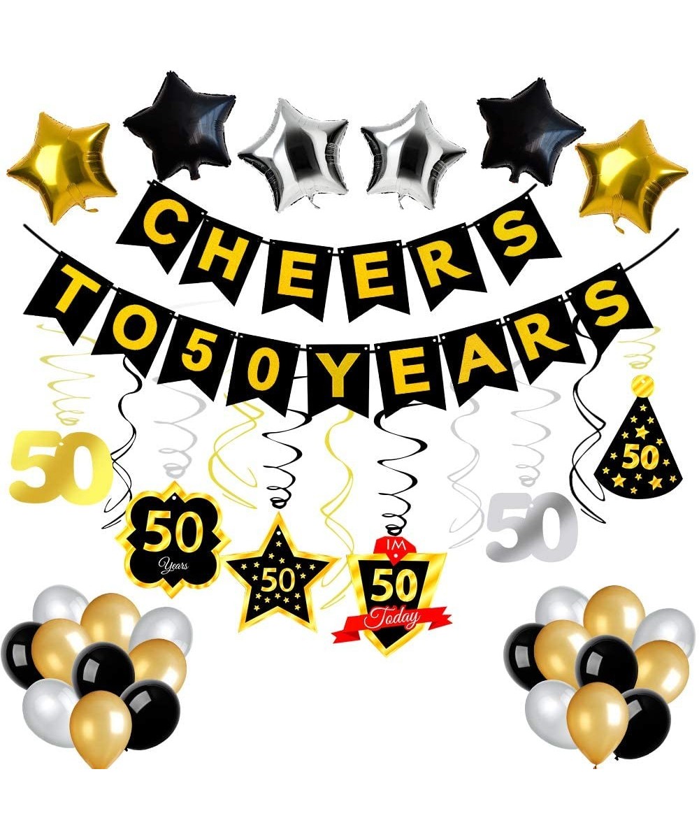 50th Birthday Party Decorations - Gold Glittery Cheers to 50 Years Banner-50th Birthday Hanging Swirls-Balloons for 50th Birt...