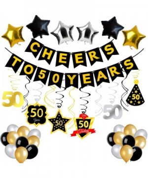 50th Birthday Party Decorations - Gold Glittery Cheers to 50 Years Banner-50th Birthday Hanging Swirls-Balloons for 50th Birt...