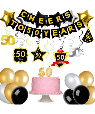 50th Birthday Party Decorations - Gold Glittery Cheers to 50 Years Banner-50th Birthday Hanging Swirls-Balloons for 50th Birt...