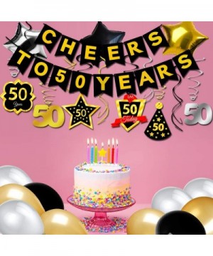 50th Birthday Party Decorations - Gold Glittery Cheers to 50 Years Banner-50th Birthday Hanging Swirls-Balloons for 50th Birt...