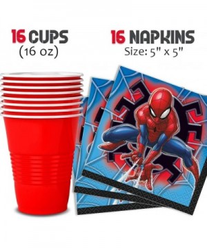 Spider-Man Party Supplies- Serves 16 - Plates- Napkins- Tablecloth- Cups- Balloons- Birthday Banner- Tattoos- Masks - Full Ta...