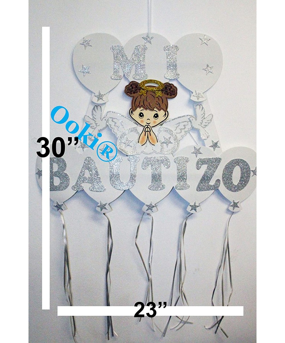 Silver Prayer Halo Mi Bautizo Angel Wings Figure Boy Girl 30" Jumbo EVA Craft Foam Cutout Wall Centerpiece with Ribbons Mi Co...