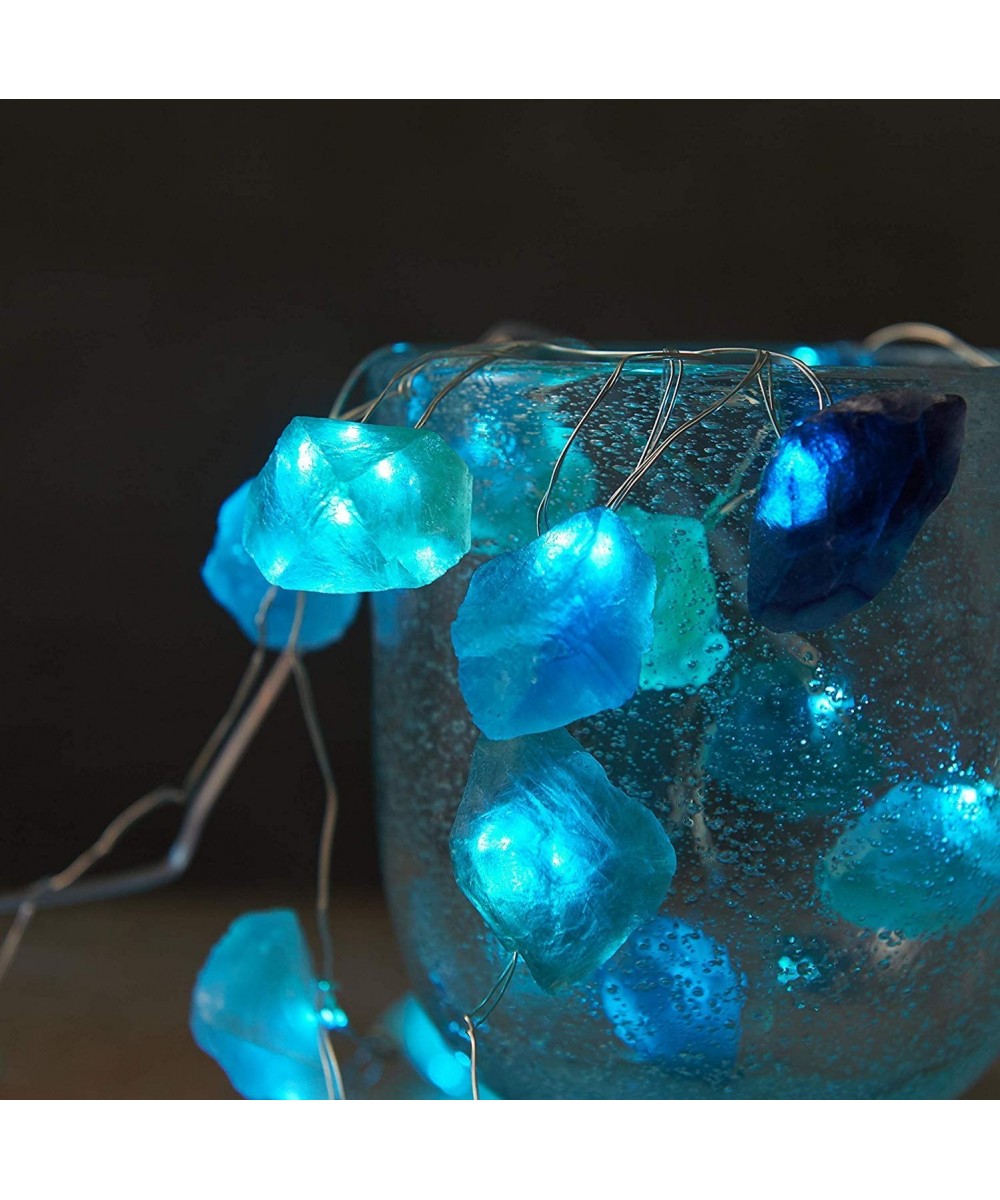 Natural Fluorite Sea Glass Raw Stones LED String Lights 6.5ft 20LEDs Battery Operated with Remote & Timer for Christmas Light...