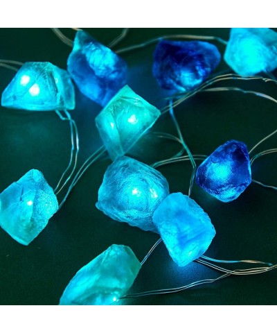 Natural Fluorite Sea Glass Raw Stones LED String Lights 6.5ft 20LEDs Battery Operated with Remote & Timer for Christmas Light...