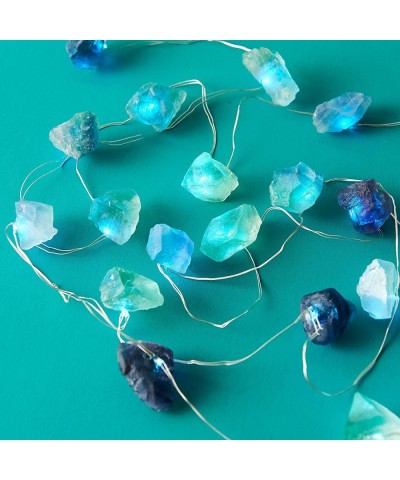 Natural Fluorite Sea Glass Raw Stones LED String Lights 6.5ft 20LEDs Battery Operated with Remote & Timer for Christmas Light...