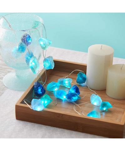 Natural Fluorite Sea Glass Raw Stones LED String Lights 6.5ft 20LEDs Battery Operated with Remote & Timer for Christmas Light...