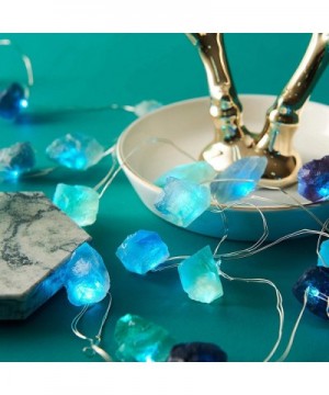 Natural Fluorite Sea Glass Raw Stones LED String Lights 6.5ft 20LEDs Battery Operated with Remote & Timer for Christmas Light...