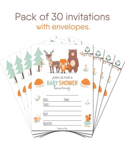 30 Baby Shower Invitations for Boy or Girl with Envelopes (30 Pack) - Gender Neutral - Fits Perfectly with Woodland Animals B...