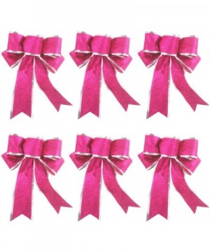 Rose red Glitter Christmas Ribbon Bow Tree Wreath Decorations Windows Gifts Hanging Ornaments- 6 pcs (Rose red) - Rose Red - ...