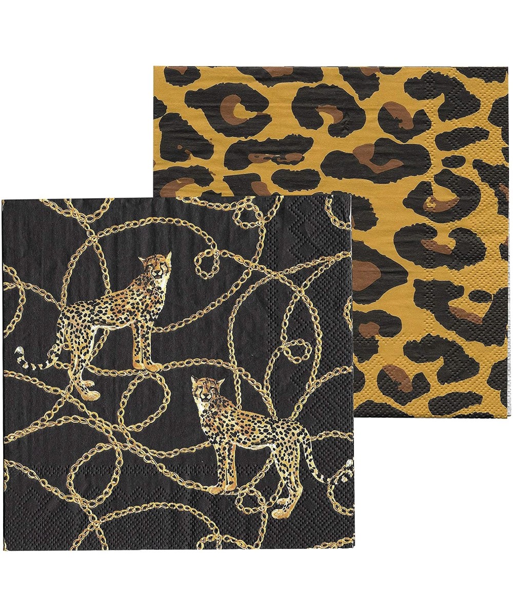 40 Count Cheetahs and Chains- 2 Packs of 20- 3 Ply Paper Napkins- Black and Yellow- Luncheon Size 6.75 Inches- Food Safe Ink ...