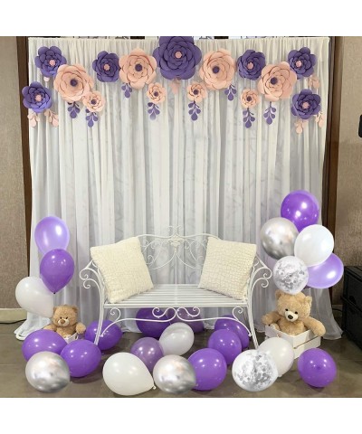 Purple White Silver Balloons 50pcs- 12 Inch Silver Confetti Balloons Latex Balloons with Purple Ribbon for Birthday Party Dec...