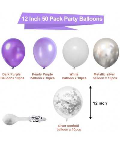 Purple White Silver Balloons 50pcs- 12 Inch Silver Confetti Balloons Latex Balloons with Purple Ribbon for Birthday Party Dec...