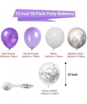 Purple White Silver Balloons 50pcs- 12 Inch Silver Confetti Balloons Latex Balloons with Purple Ribbon for Birthday Party Dec...