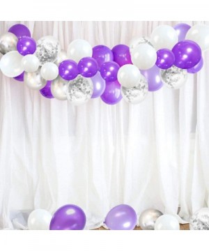 Purple White Silver Balloons 50pcs- 12 Inch Silver Confetti Balloons Latex Balloons with Purple Ribbon for Birthday Party Dec...