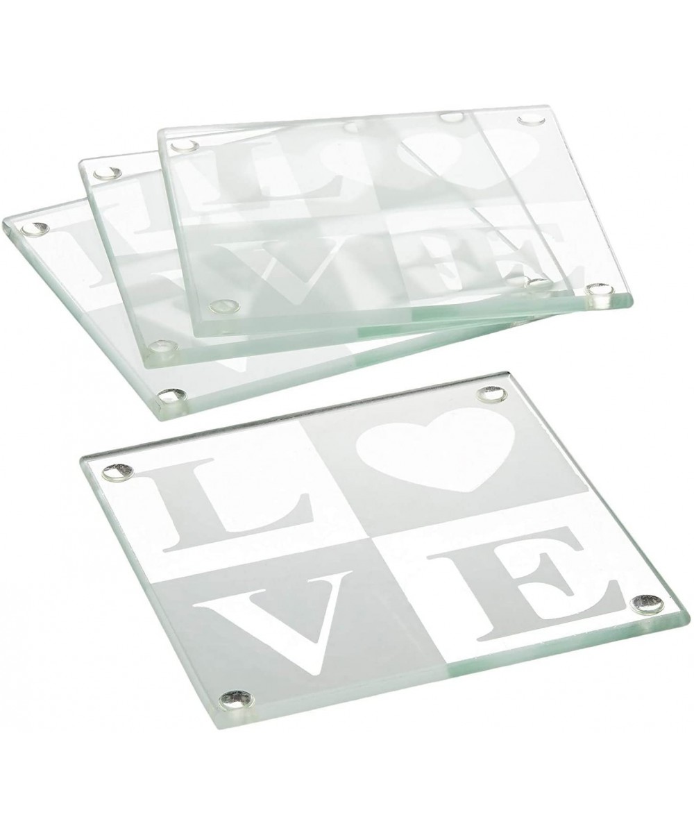 Love Glass Coaster Gift Set with Ribbon & Thank You Tag (Set of 4) - Set of 6 - Perfect Table Décor or Party Favors for Weddi...