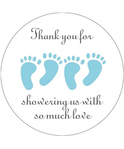 Blue It's Twins Thank You for Coming Baby Shower Stickers- Two Boys Little Feet Party Favor Stickers- 2 Inch- 40-Pack - CP18C...