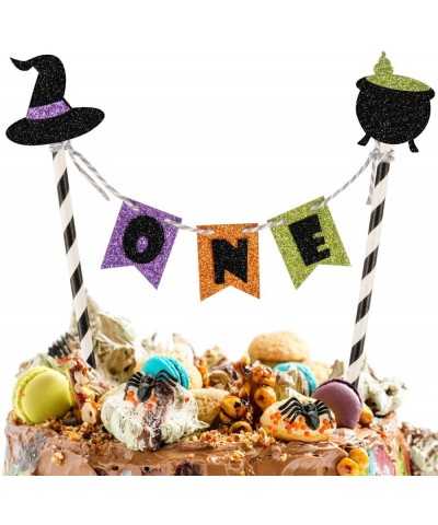 One Cake Topper- Glitter Halloween Cake Topper- First Birthday Cake Topper with Witch for 1st Birthday Party Decoration - CF1...