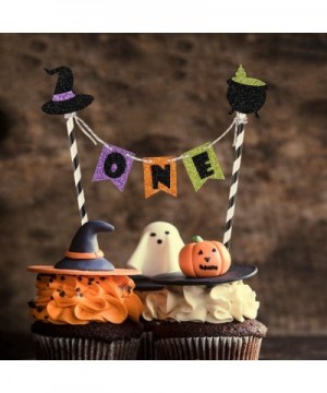 One Cake Topper- Glitter Halloween Cake Topper- First Birthday Cake Topper with Witch for 1st Birthday Party Decoration - CF1...