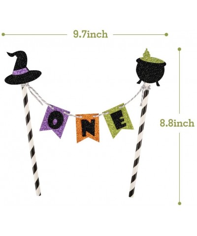 One Cake Topper- Glitter Halloween Cake Topper- First Birthday Cake Topper with Witch for 1st Birthday Party Decoration - CF1...