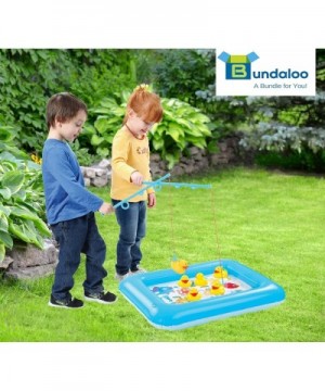 Duck Fishing Game Contest - Fun Carnival Game and Outdoor Party Toy for Kids - Inflatable Square Pond- 2 Rope Fishing Poles W...