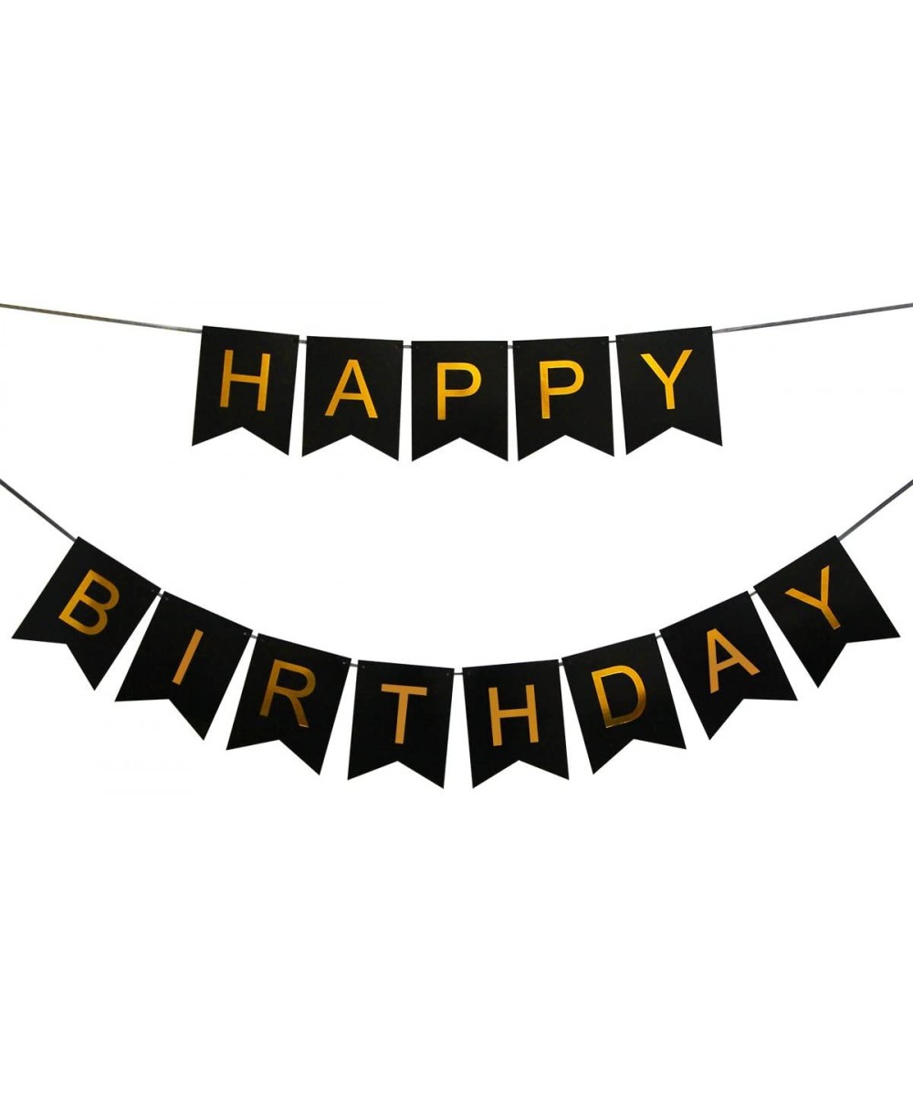 Happy Birthday Banner Black and Gold Birthday Bunting Stylish Decorations and Party Supplies - C712N6IKWCZ $6.11 Banners & Ga...