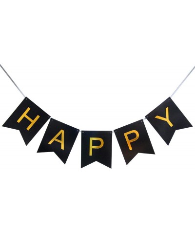 Happy Birthday Banner Black and Gold Birthday Bunting Stylish Decorations and Party Supplies - C712N6IKWCZ $6.11 Banners & Ga...