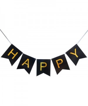 Happy Birthday Banner Black and Gold Birthday Bunting Stylish Decorations and Party Supplies - C712N6IKWCZ $6.11 Banners & Ga...