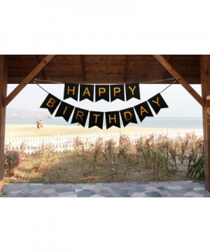 Happy Birthday Banner Black and Gold Birthday Bunting Stylish Decorations and Party Supplies - C712N6IKWCZ $6.11 Banners & Ga...