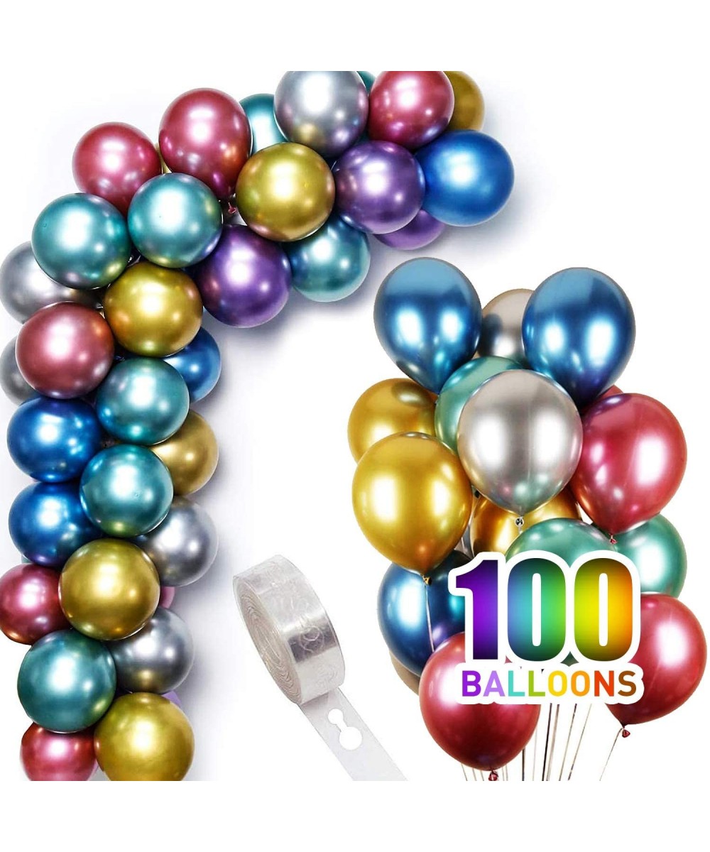 100 Pcs 12 Inch Metallic Balloons Bulk with Balloon Arch Garland Kit Strip- Latex Chrome Birthday Helium Balloons Christmas H...