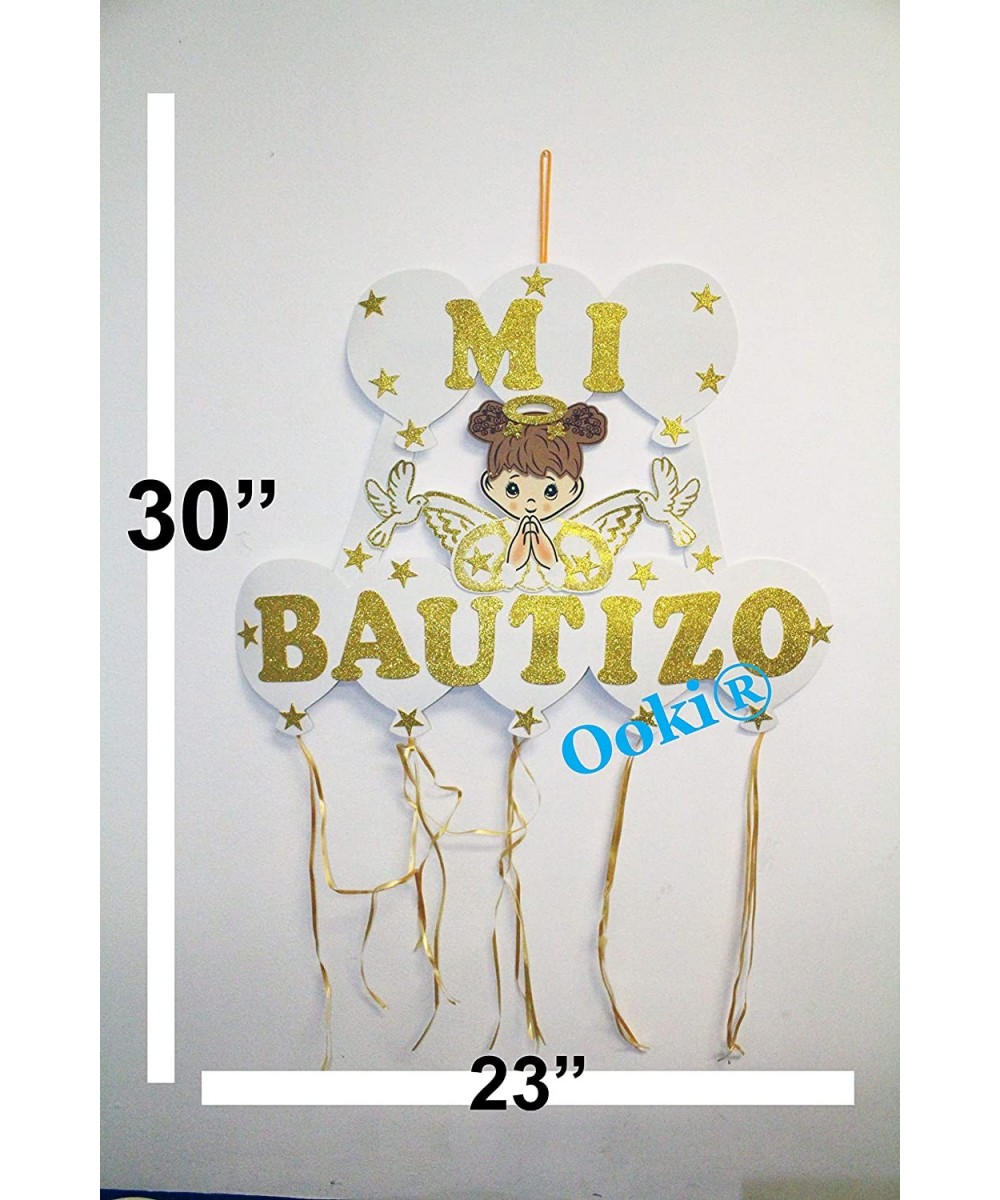 Gold Halo Mi Bautizo Angel Wings Figure Boy Girl 30" Jumbo EVA Craft Foam Cutout Wall Centerpiece with Ribbons Mi Comunion De...