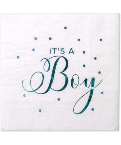 It's a Boy Blue Foil Lunch Napkins- 6.5-inch- in Bulk 50-Pack- Shiny Metallic Tableware Supplies for Baby Shower- Gender Reve...