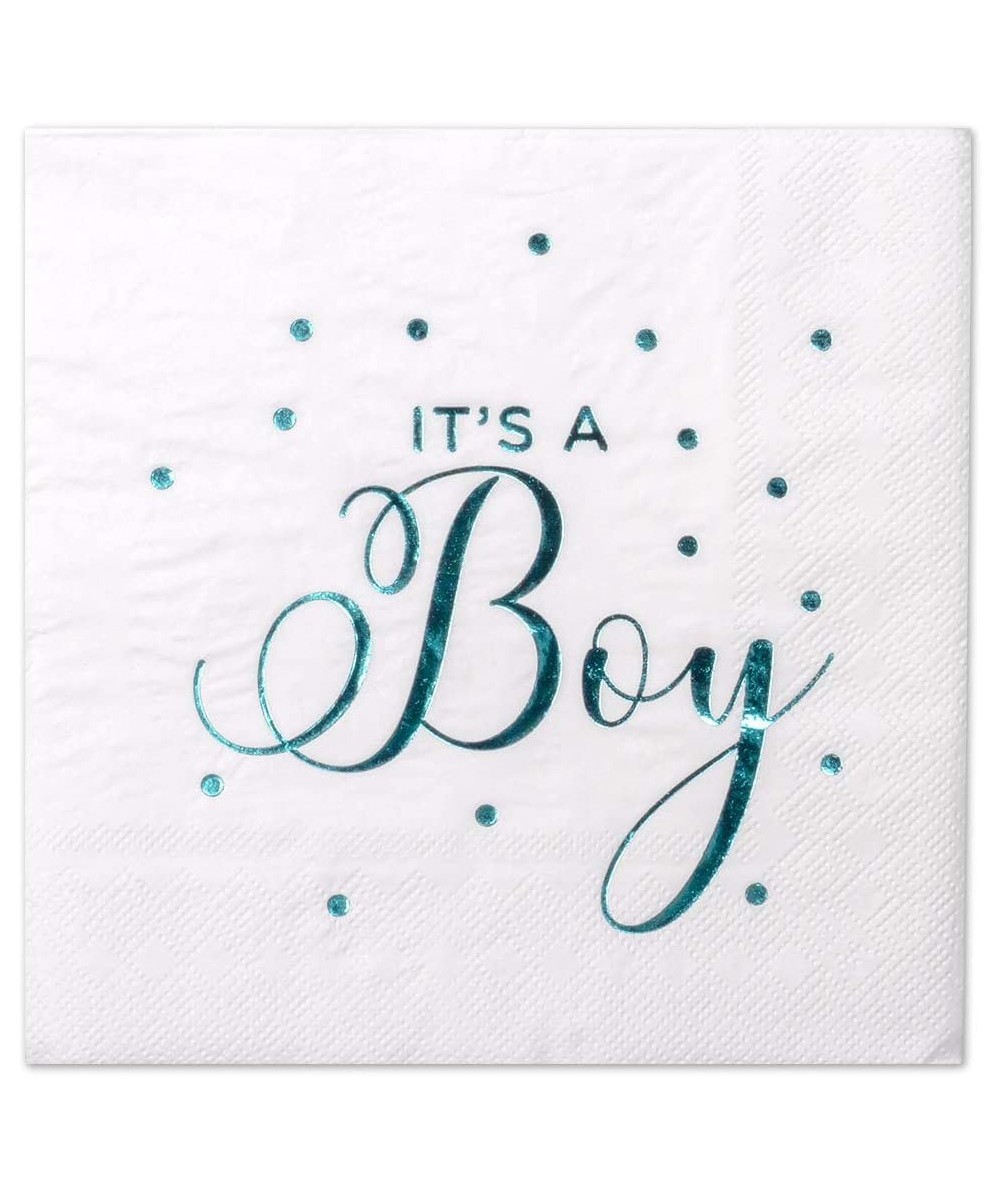 It's a Boy Blue Foil Lunch Napkins- 6.5-inch- in Bulk 50-Pack- Shiny Metallic Tableware Supplies for Baby Shower- Gender Reve...