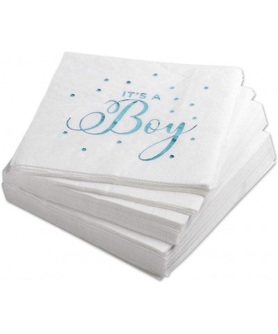 It's a Boy Blue Foil Lunch Napkins- 6.5-inch- in Bulk 50-Pack- Shiny Metallic Tableware Supplies for Baby Shower- Gender Reve...