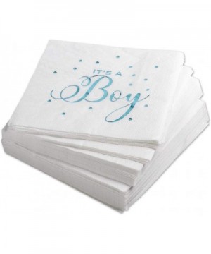 It's a Boy Blue Foil Lunch Napkins- 6.5-inch- in Bulk 50-Pack- Shiny Metallic Tableware Supplies for Baby Shower- Gender Reve...