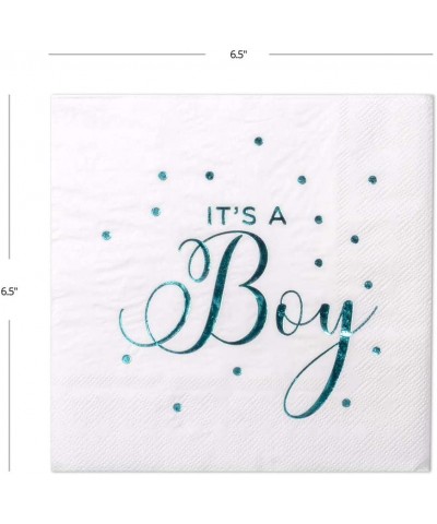 It's a Boy Blue Foil Lunch Napkins- 6.5-inch- in Bulk 50-Pack- Shiny Metallic Tableware Supplies for Baby Shower- Gender Reve...