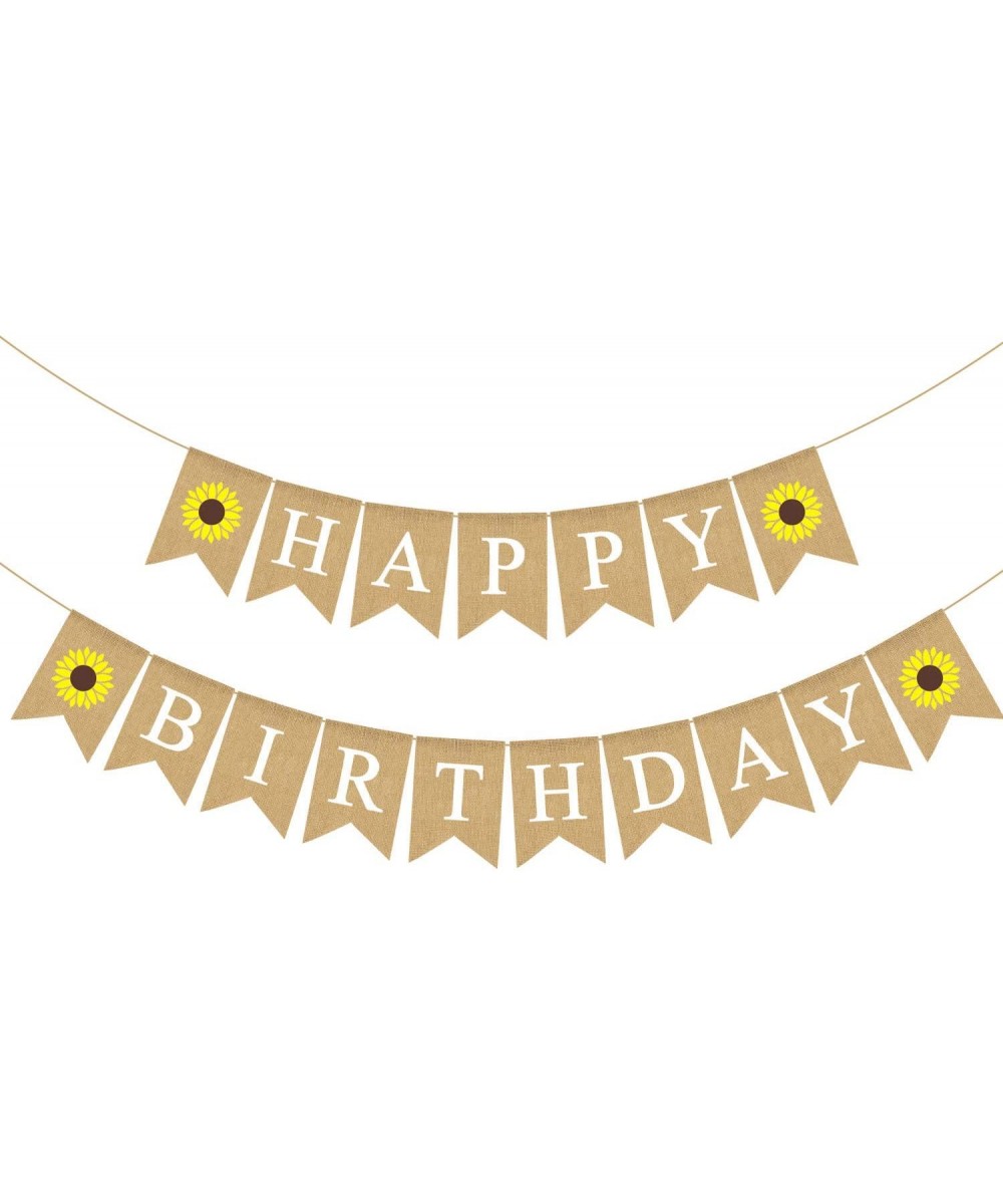 Jute Burlap Happy Birthday Banner with Sunflower Birthday Party Bunting Garland Decoration - C018SD6DZC6 $7.58 Banners & Garl...