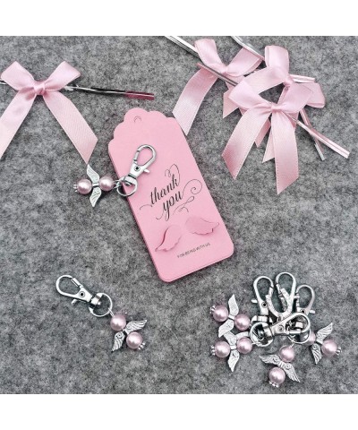 Thank You Favors in Bulk- Angel Keychains Favor + Bows + Angel Wing Thank You Tags- Guest Return Favors for Baby Girl Baby Sh...