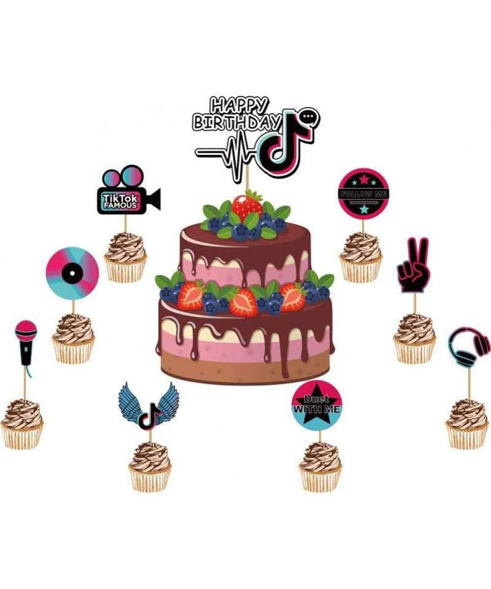 Tik Tok Party Cake Topper-Happy Birthday Cake Topper-Music Party Decorations - C619G3CHGU4 $6.88 Cake & Cupcake Toppers