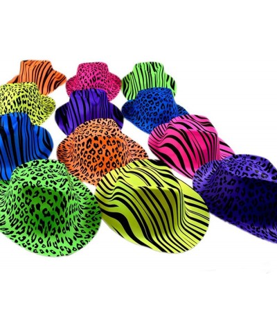 Neon Animal Print Plastic Party Hats- Fedora with Gangster Mafia Style- UV Blacklight Glow Party Stars Rave Hats for Kids and...