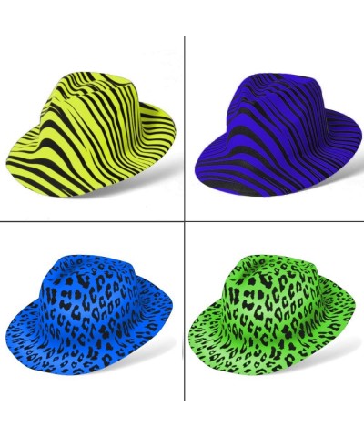 Neon Animal Print Plastic Party Hats- Fedora with Gangster Mafia Style- UV Blacklight Glow Party Stars Rave Hats for Kids and...