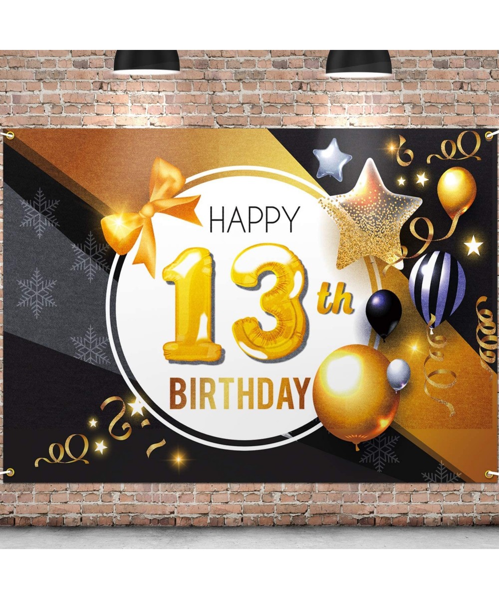 Happy 13th Birthday Black Gold Backdrop Photo Background Banner 13 Years Old Birthday Decorations Party Supplies for Boys Gir...